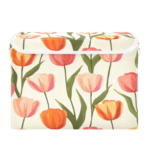 Storage Box With Lid 16.5x12.6x11.8In Foldable Stacked Household Storage Box Beautiful Tulips1