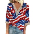 thumbnail image 1 of Mode T-shirt Décontracté à Manches 3/4 en Dentelle Col en V pour Femmes Été, 1 of 5