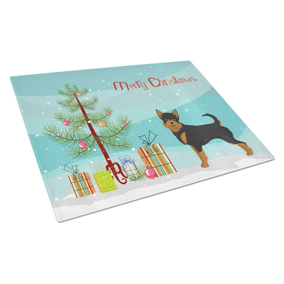 Caroline's Treasures CK3817LCB Black and Tan Chorkie Christmas Tree Glass Cutting Board Large, 12H x 16W, multicolor