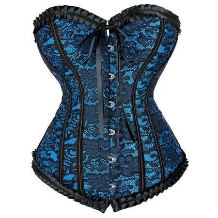 Corset Tops for Women Floral Lace Corset Bustier Plus Size Overbust Corset Blue M