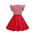 thumbnail image 5 of vdgthytj Toddler Girl's Vintage Dress Summer Striped Ruffle Sleeve Flare A-Line Birthday Party Dress with Belt, 5 of 7