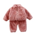 thumbnail image 6 of 1-7T Toddler Little Boys Girls Winter Warm Fleece Clothes 2Pcs Kids Casual Thick Plush Zipper Jacket Coat with Pockets + Solid Long Pant Set, 6 of 6