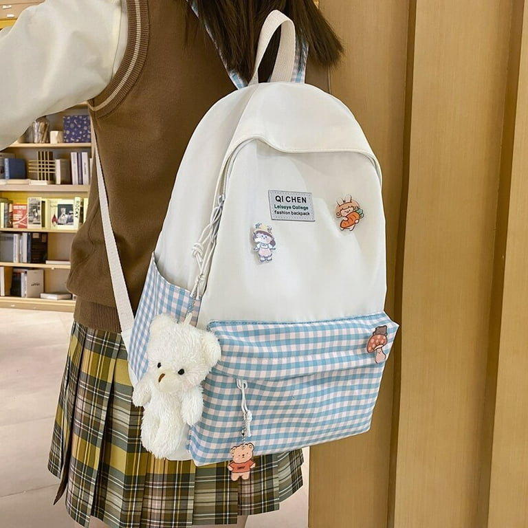 Kawaii Plaid Korea Style Canvas Backpack  Womens backpack, Plaid backpack,  School bags