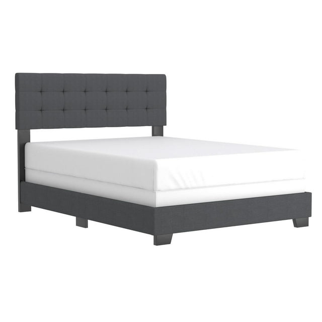 Grand lit moderne de 60 po revêtu de tissu, charbon