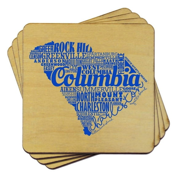 Torched South Carolina Typography Coaster Drink Beer Coaster 4"x4" Multicolor