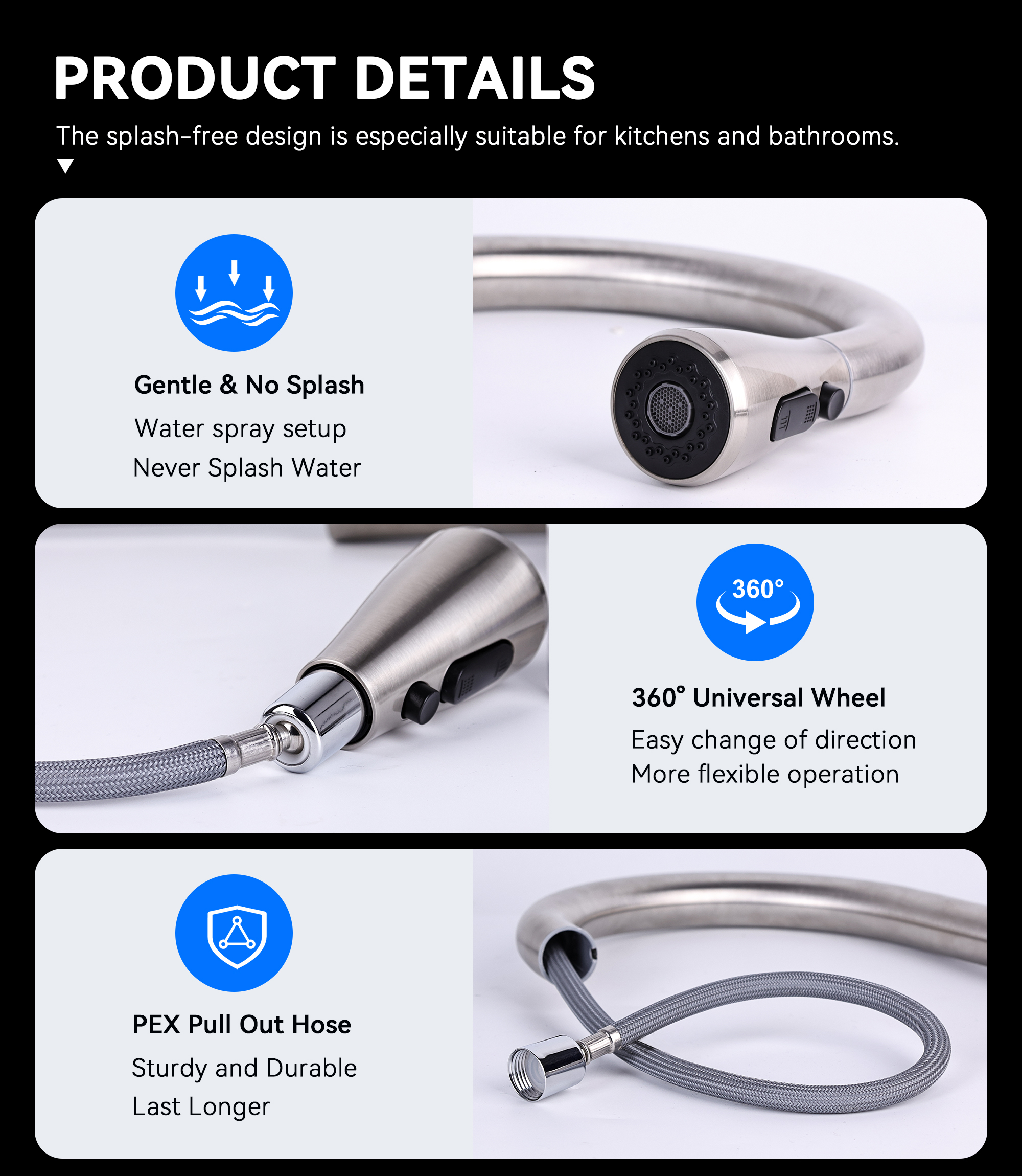 Hodvit Stainless Steel Kitchen Faucet with Pull-Down Sprayer photo 5