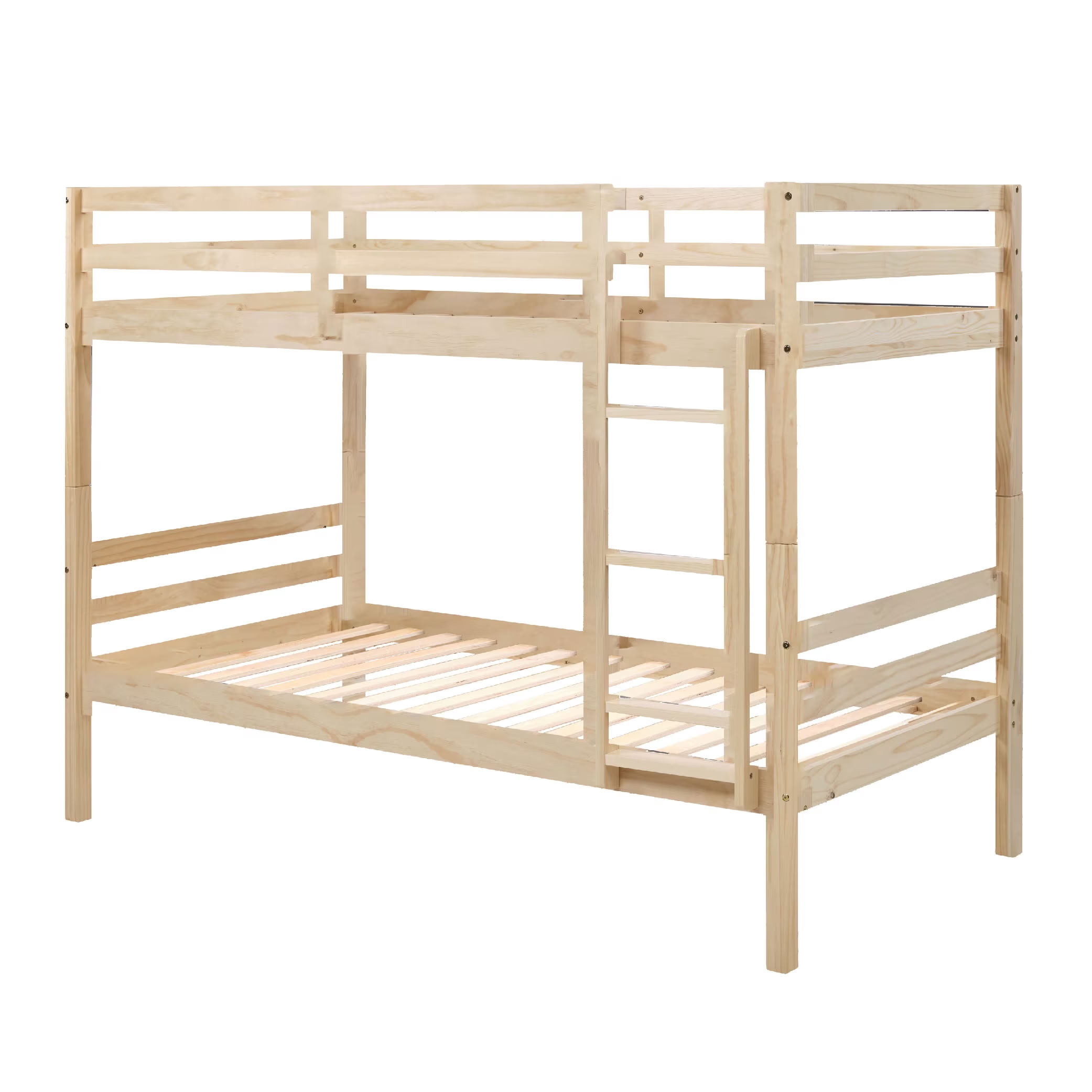 MAYEERTY Twin over Twin Wooden Bunk Bed with Ladder and High Guardrail, Space-Saving Bed Frame for Kids Teens Dorm Rooms, No Box Spring Needed