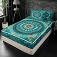 thumbnail image 2 of meiyoeat Teal Peacock Pattern Zipper Twin Comforter Sets with Fitted Sheet and 2 Pillowcases For Adults,Vintage Boho Art Zipper Bedding Set For Women,Black Reversible,4-Piece, 2 of 7