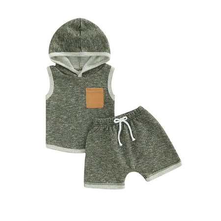 

Calsunbaby 2Pcs Kids Toddler Boys Summer Shorts Suit Patchwork Hooded Sleeveless Tops + High Waist Shorts Clothes Green 2-3 Years