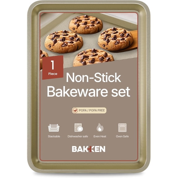 BAKKEN Carbon Steel Cookie Sheet, Nonstick White Marble Coating, Diamond Texture, Oven Safe 450°F, 13.58" x 9.65", 1-Piece