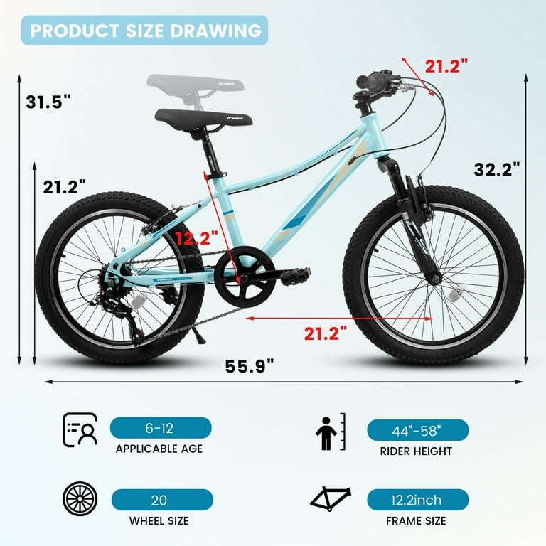 20 inch Kids' Mountain Bike for Boys Girls, 7 Speed Front