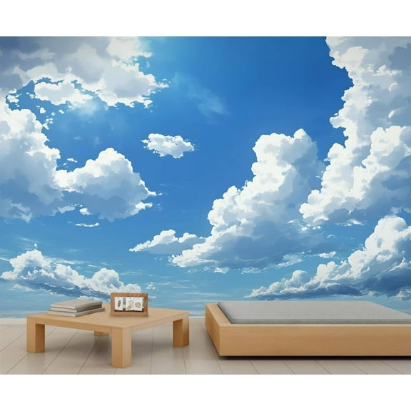 Blue Sky White Cloud Wall Mural - Natural Scenery Murals, Modern Large Wall Murals For Living Room, Sky Clouds Mural 79"W x 55"H (Not Peel and Stick)