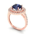 thumbnail image 2 of 2.6 ct Round Cut Simulated Blue Sapphire with Simulated Diamond Halo Accents 14K Rose Gold Womens Engagement Ring, 2 of 5