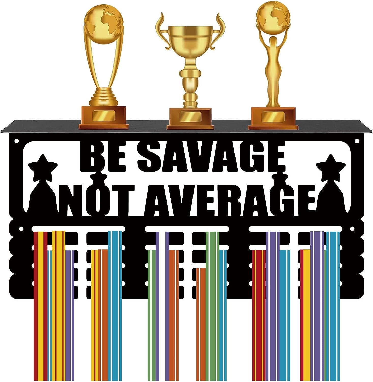 Gymnastics Medal Holder Trophy Shelf Medal Hanger Display with Shelf Stand Sports 4 Rows Wall Mount Hold 70+ Medals for Women Gymnastics Soccer Running Swimming Awards Rack 15.7 x 7.9 InchBlack