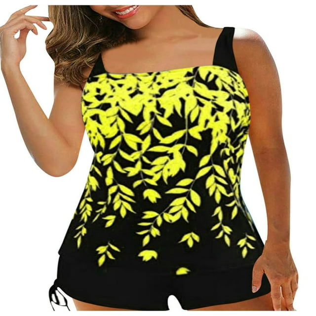 CNKOO Women Plus Size Tankini Swimsuits Two Piece Swim Top Shorts Tummy Control Bathing Suits Swimwear
