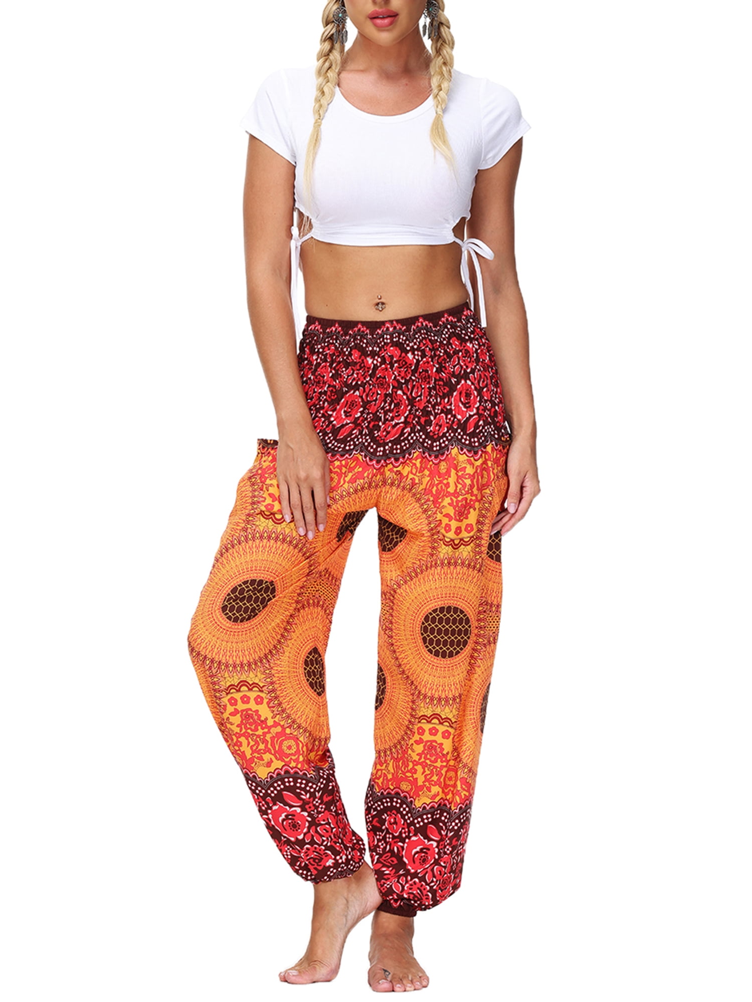 Ladies Fashion Print Comfy Stretch Trousers Spring Summer Casual Wide Legs Yoga Pants Women Loose Floral Long Pants