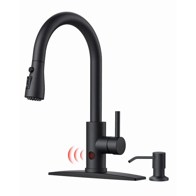 Grifo de cocina FORIOUS negro sin contacto con dispensador de jabón