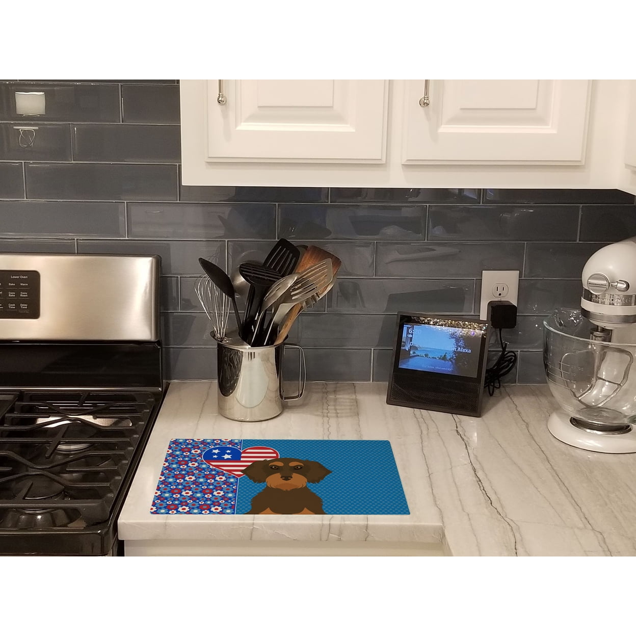 Wirehair Chocolate and Tan Dachshund Glass Cutting Board Large 12 in x 15 in