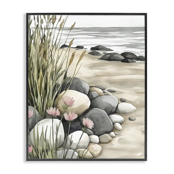Stupell Industries Rustic Lodge Coastal Calm Pebbles Black Framed Giclee Art, 11 x 14, by Riley B