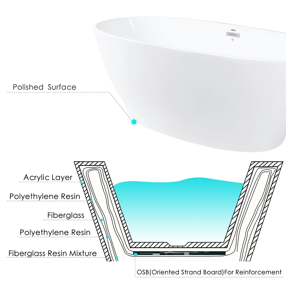 Kepooman 65" Acrylic Freestanding Contemporary Soaking Tub with Chrome Drain Kepooman 65" Acrylic Freestanding Contemporary Soaking Tub with Chrome Drain