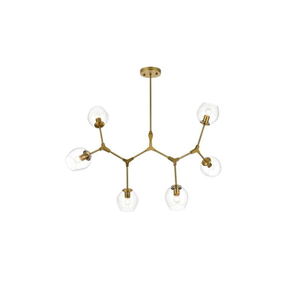 Elegant Lighting Cavoli 49" 9-Light Metal & Glass Chandelier in Brass/Clear