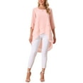 thumbnail image 2 of INSPIRAR CHIC Blusa de Chifón Asimétrica de Cuello Redondo para Mujer con Mangas de Volante de 3/4 y Corte Alto-Bajo Rosa XL, 2 of 6