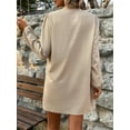 thumbnail image 2 of Women's Half Button Mock Neck Long Sleeve Mini Shirt Dress 100% Cotton Fabric Elegant Casual Everyday Wear All Seasons, 2 of 7