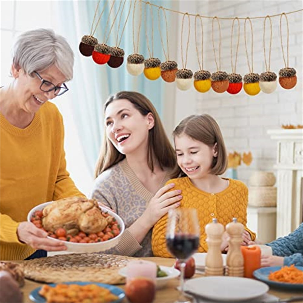 Kepooman 25 Pieces Felt Acorn Ornaments Wool Felted Acorn Garland Felt Balls Rustic with 32.8 Feet Rope for Fall Holiday Tree Mantel Wall Home Vintage Decoration, Multicolor