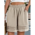 thumbnail image 4 of Women'S Casual Elastic Waist Lounge Shorts Comfy Lace Trim Summer Beach Linen Ruffle Shorts Apricot Color M, 4 of 9