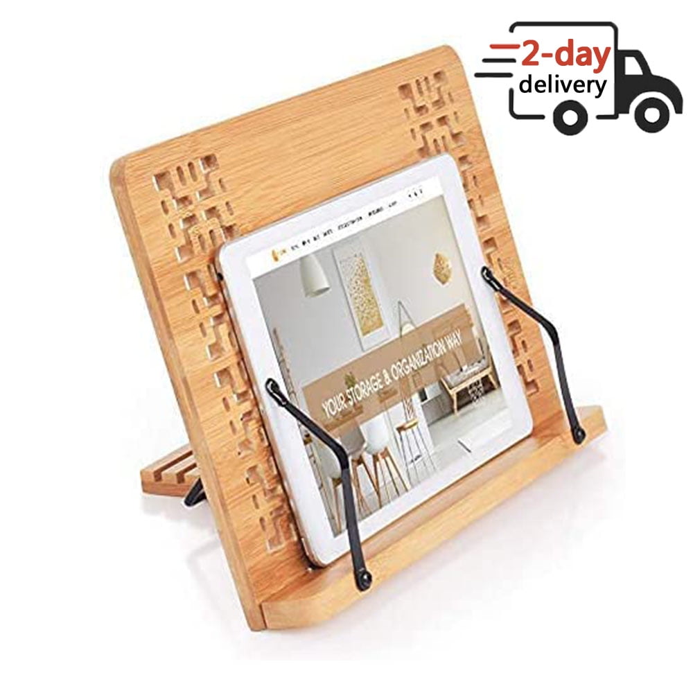 Music Document Reading Rest Holders for Textbook Compact and Lightweight. Tablet PC/Laptop,Cookbook Book Holder Tray Portable and Page Paper Clips Adjustable Foldable Bamboo Book Stand 