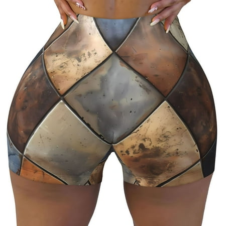Workout Shorts Women  Rustic Tile Pattern Biker Shorts for Women Running Gym Spandex Shorts Tummy Control