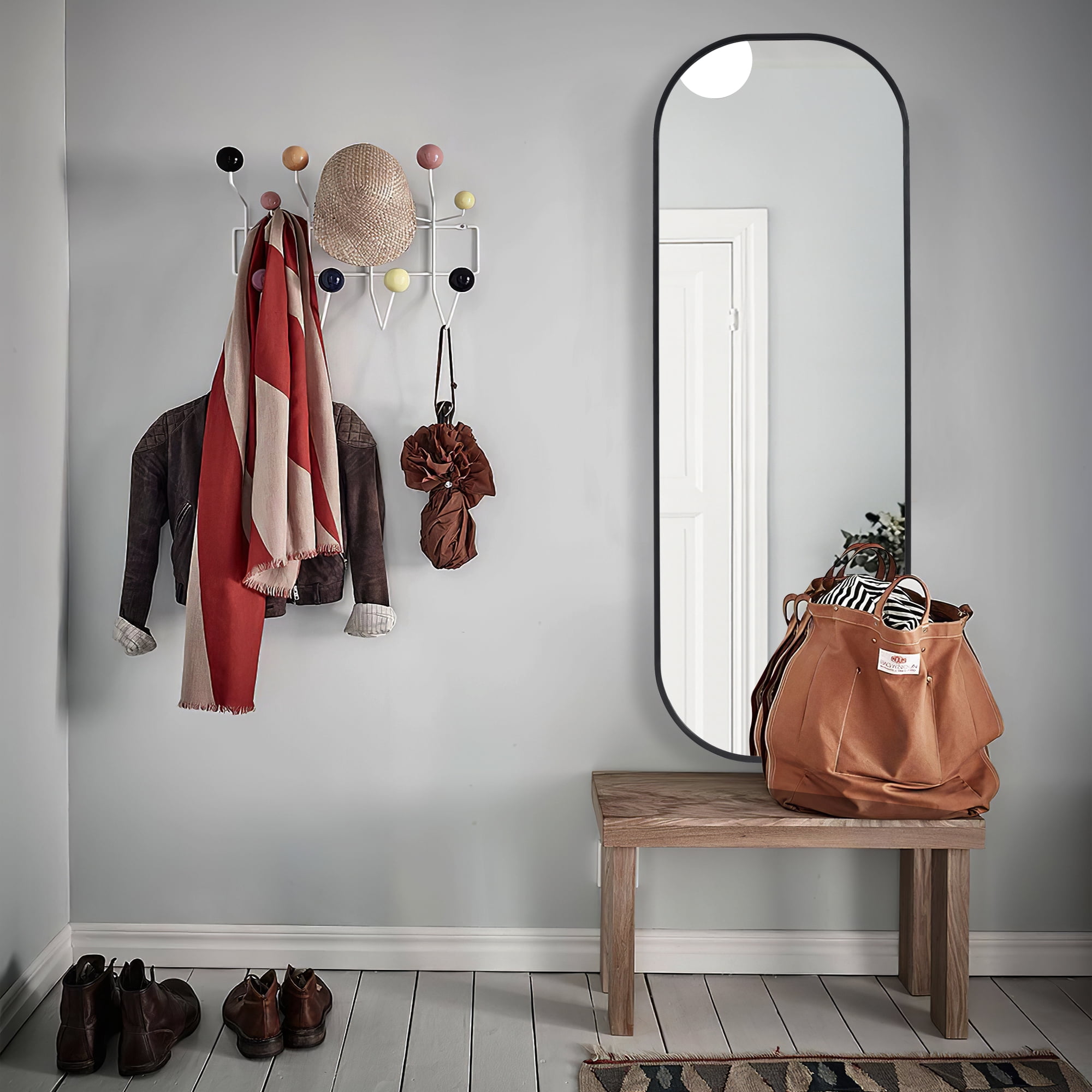 40"x14" Aluminum Alloy Frame Mirror Round Corner Full Length Floor Mirror Black
