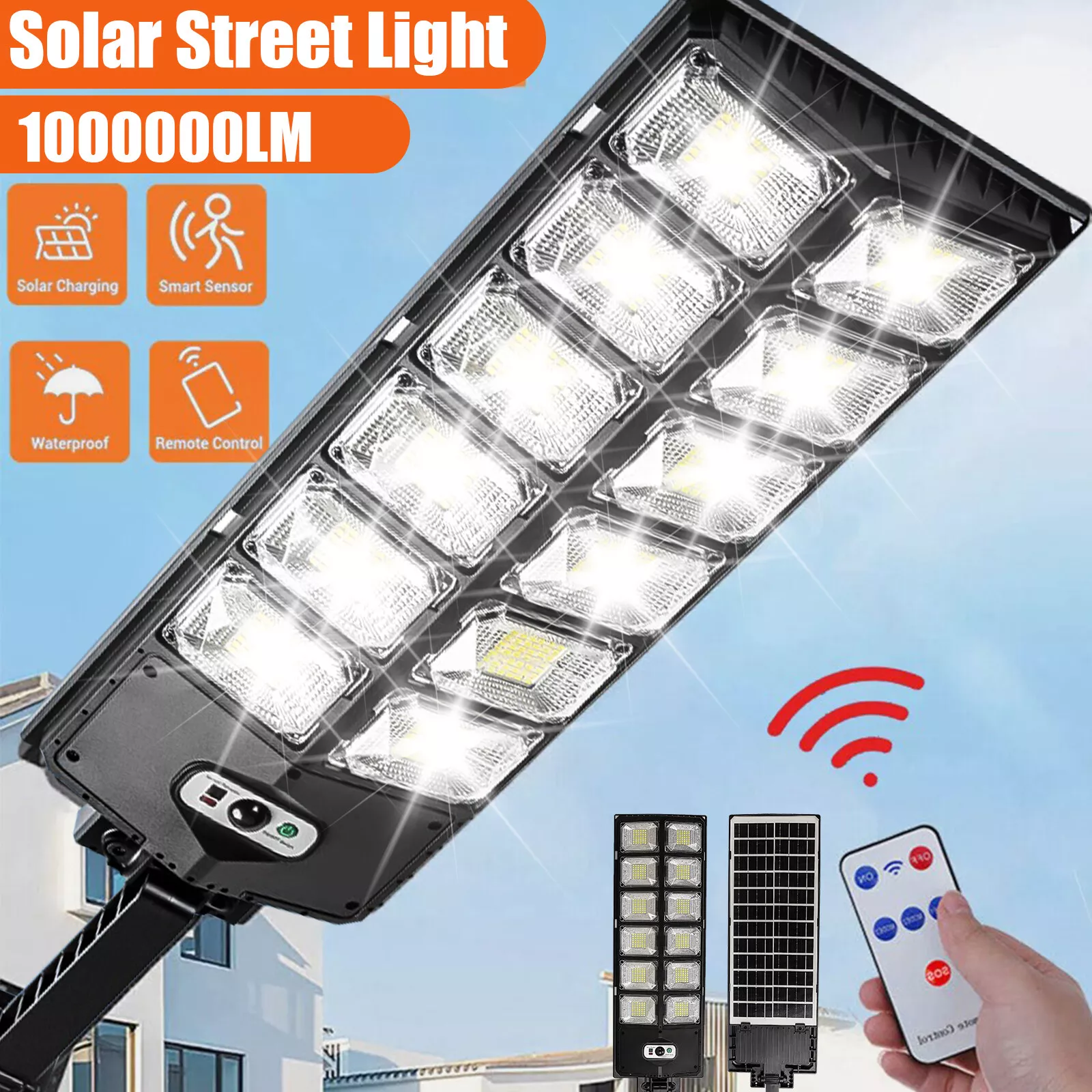 1000000LM Solar Street Lights Outdoor Waterproof, 6500K 504 LEDs with Motion Sensor for Parking Lots, Yards, and Area Lighting - Dusk to Dawn, Solar-Powered