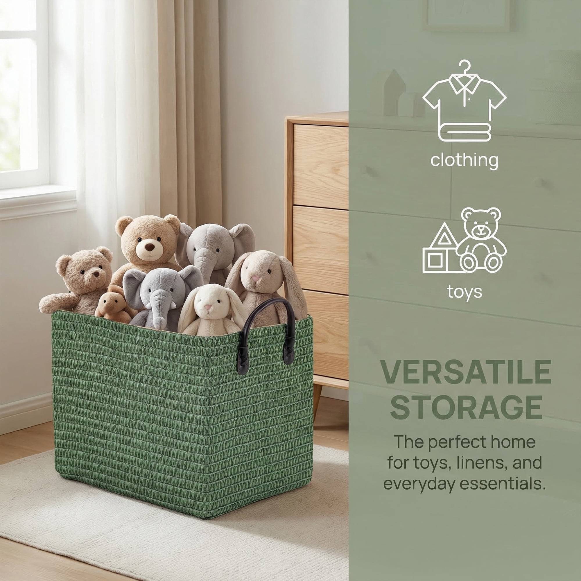Unique Bargains Compactable Woven Storage Basket Storage Bin Green 13.8*10.2*11.8in