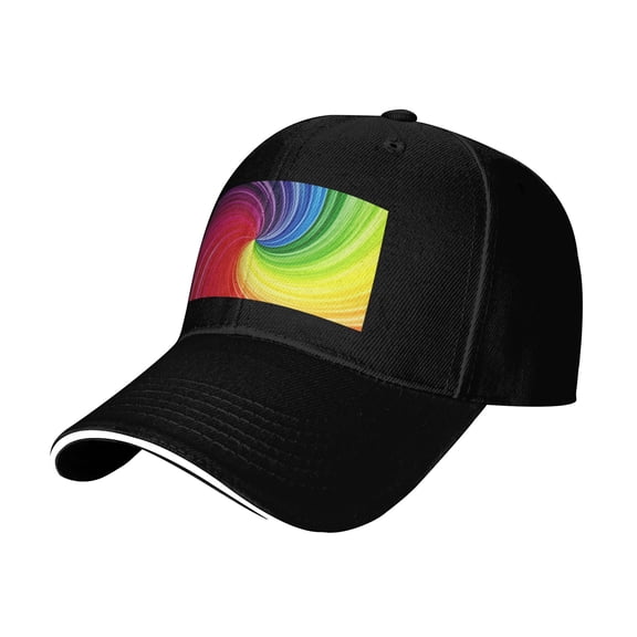 Baseball Cap, Colorful Simple Swirl Golf Hat, Black Adjustable Baseball Hats for Women Men Outdoor Travel Daily Wear