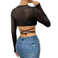 thumbnail image 6 of Biezeib Women’s Lace Patchwork Crop Tops, Long Sleeve Sweetheart Neck Cross Tie-up T-Shirts, 6 of 6