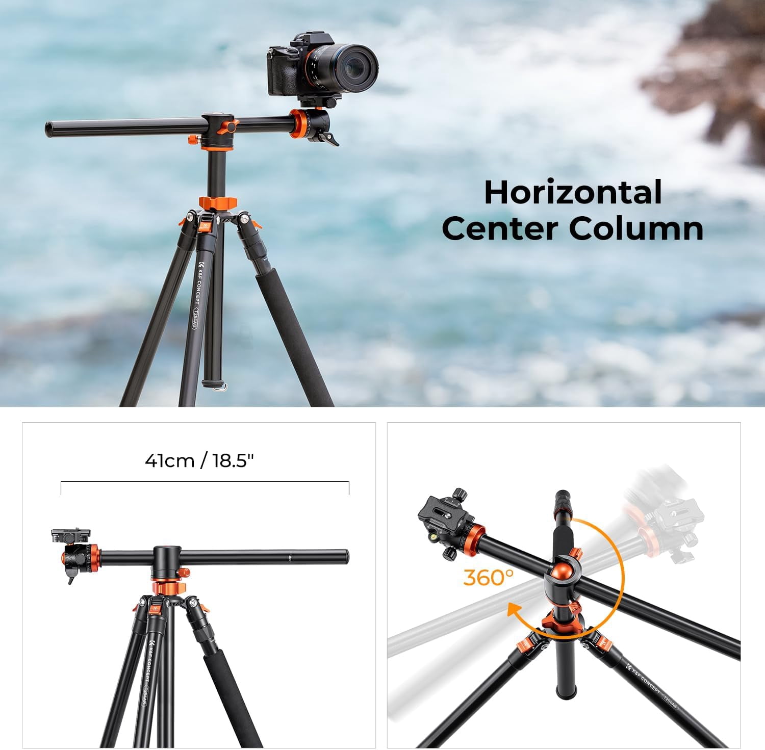 K&F CONCEPT 94" Overhead Camera Tripod aluminum video Tripod Transverse Center Column 22lbs/10kg Load with Detachable Monopod for DSLR SLR