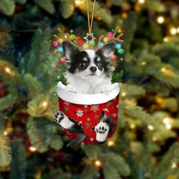 Acrylic 2D FLAT Chihuahua In Snow Pocket Christmas Ornament 4
