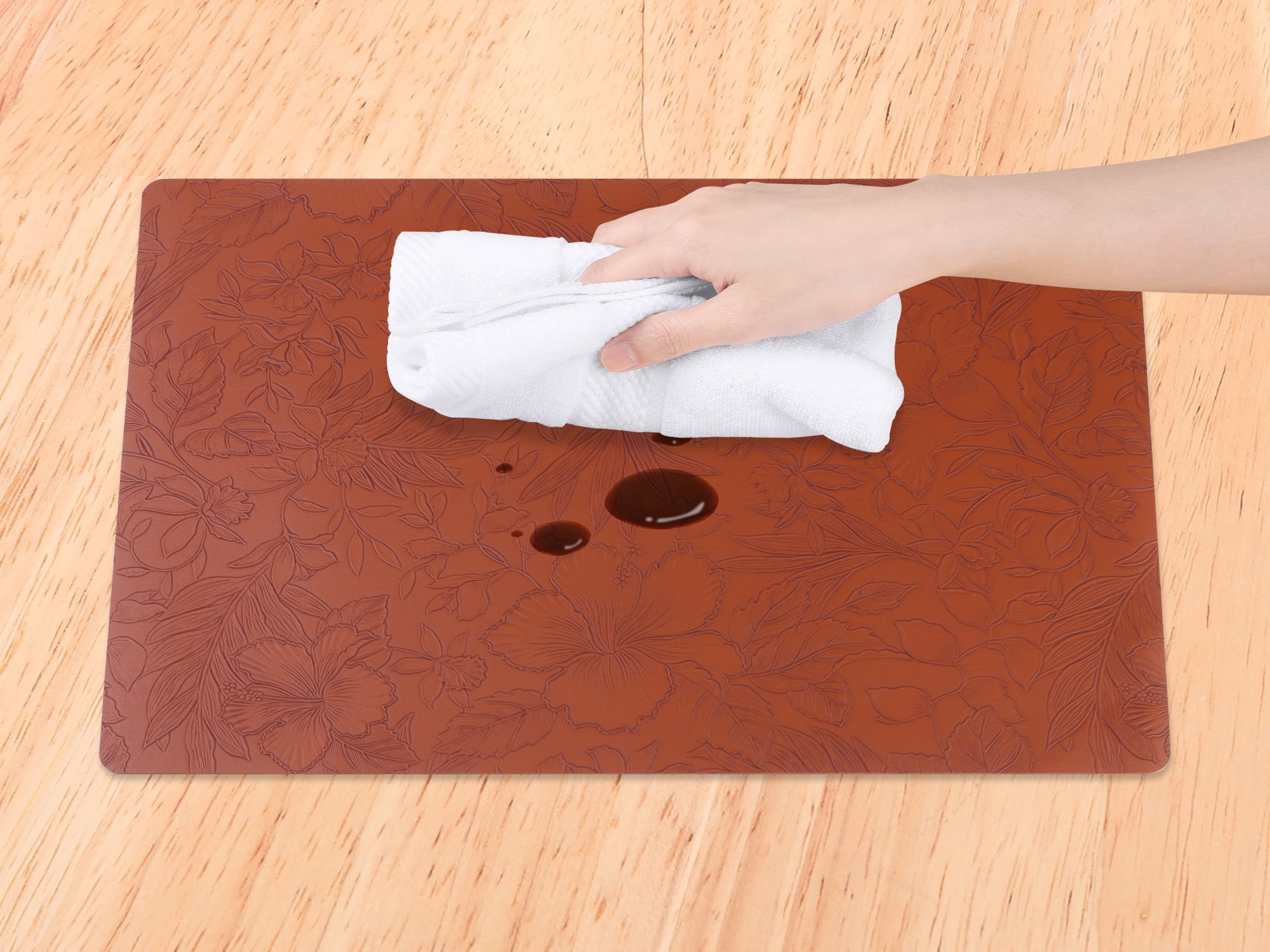 Unique Bargains Set of 6 Faux Leather Placemats for Kitchen Dining Table Decor Brown