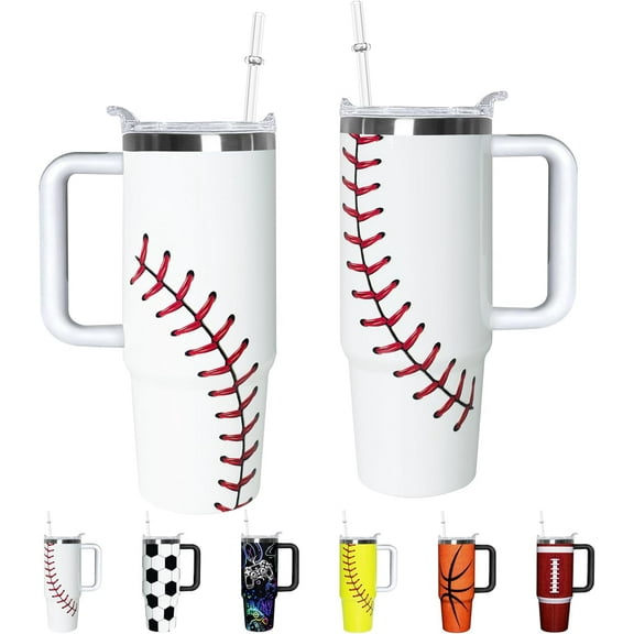 30 oz Baseball Tumbler with Handle and Lid Double Walled Stainless Steel Insulated Travel Mug Gift for Baseball Themed Lovers Coffee Cup
