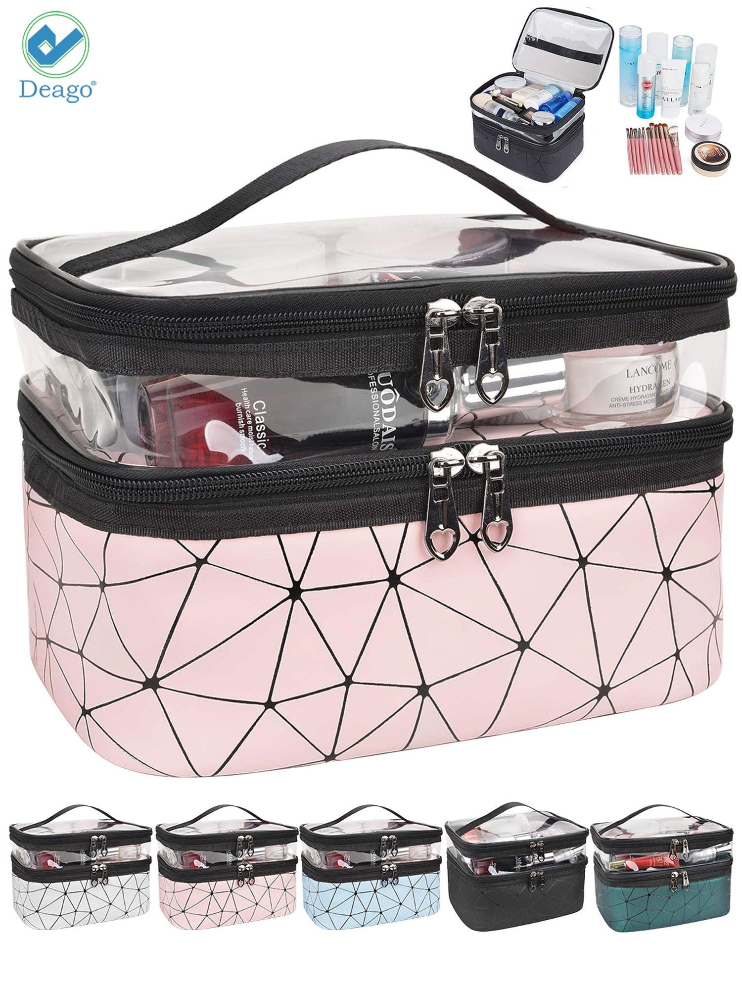  DOJUNS Cosmetic Travel Bag, Double Layer Large Makeup