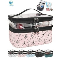 Deago Makeup Bags Double Layer Large Clear Travel Cosmetic Case Toiletry Bag Water-resistant for Women Girls, Pink