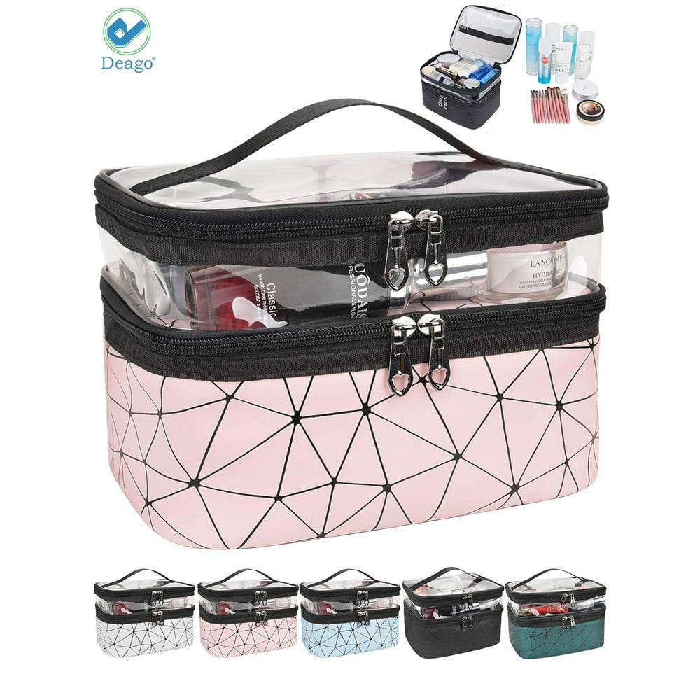 Deago Makeup Bags Double Layer Large Cosmetic Bag Clear Travel Cosmetic Case Toiletry Bag Water
