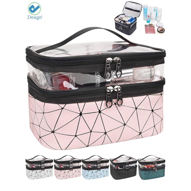 Deago Makeup Bags Double Layer Large Cosmetic bag Clear Travel Cosmetic Case Toiletry Bag Water