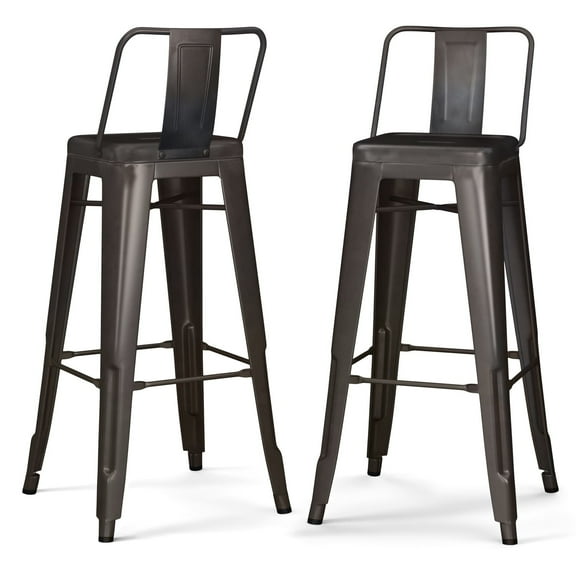 Simpli Home Rayne 30" Industrial Metal Bar Stool in Gun Metal Gray (Set of 2)