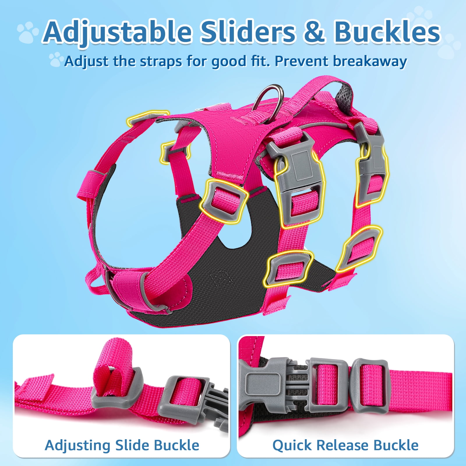 AUTOWT No Pull Dog Harness - Lightweight, Escape Proof with Padded Handle, Adjustable Reflective Vest for All Sizes