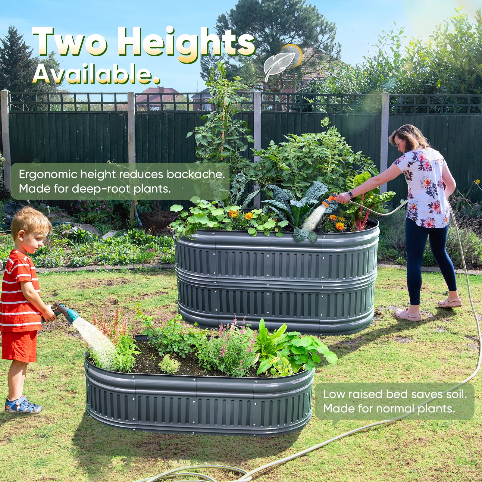 King Bird 6x2x2 ft Raised Garden Bed Kit Elevated Planter Box Galvanized Steel for Indoor Outdoor for Vegetables Flowers Patio Gardening 2 in 1 Dark Gray