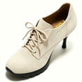 thumbnail image 3 of FSJ Women Round Toe Oxfords Heels Lace-Up Stiletto High Heel Fashion Pumps Office Party Shoes Size 6 Beige, 3 of 4