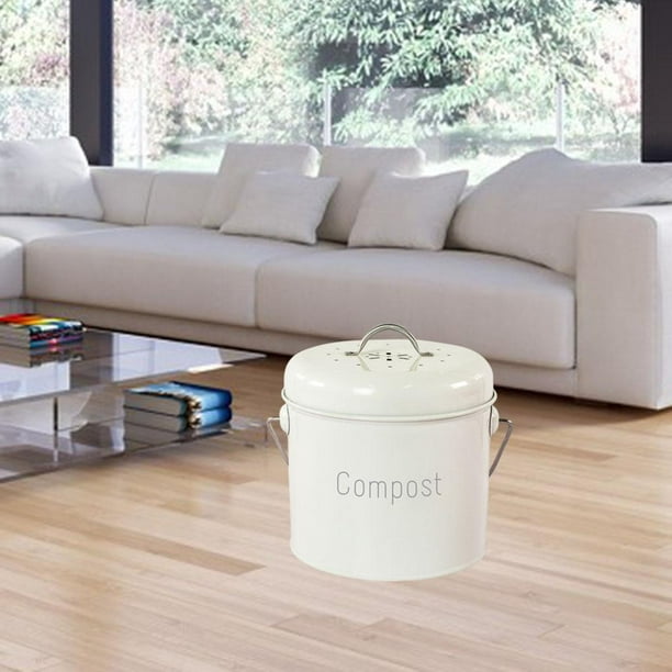 Composteur de Cuisine à Compost d'Intérieur avec Poignée de Transport Blanc  Laiteux 