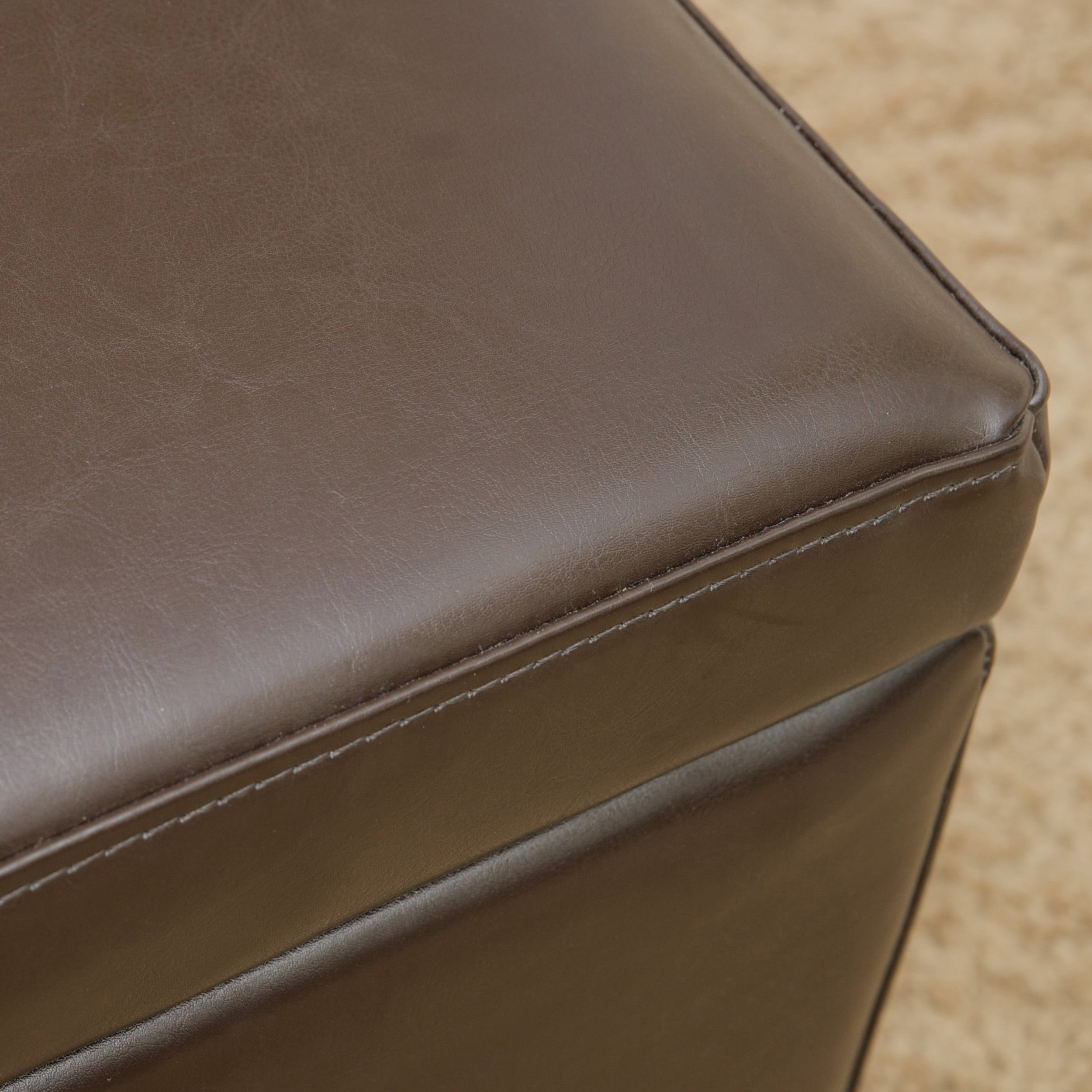 Noble House Hansen Brown Bonded Leather Storage Ottoman